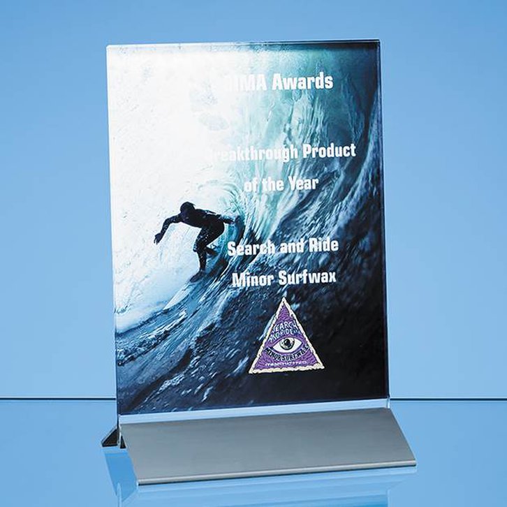 18cm x 12.5cm x 6mm Clear Glass Rectangle on an Aluminium Base