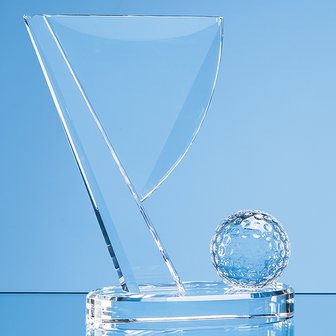 14cm Optical Crystal Golf Ball & Flag Award