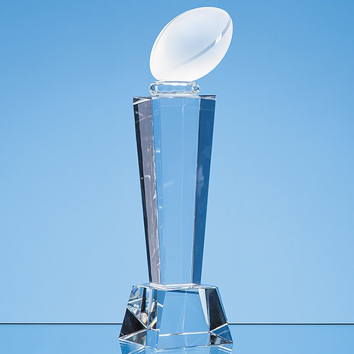 21cm Optical Crystal Rugby Ball Column Award