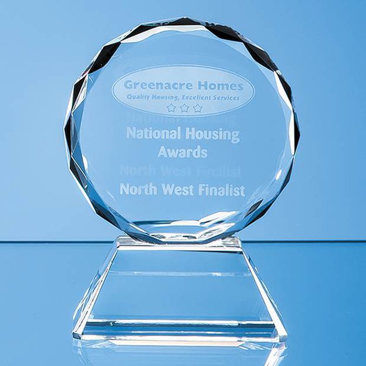 9cm Optical Crystal Mounted Facet Circle Award