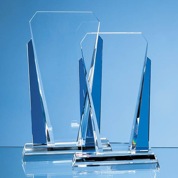 21.5cm Clear & Sapphire Blue Optical Crystal Sentinel Award