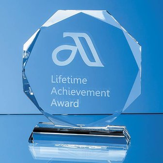 12cm x 12cm x 15mm Clear Glass Facetted Octagon Award