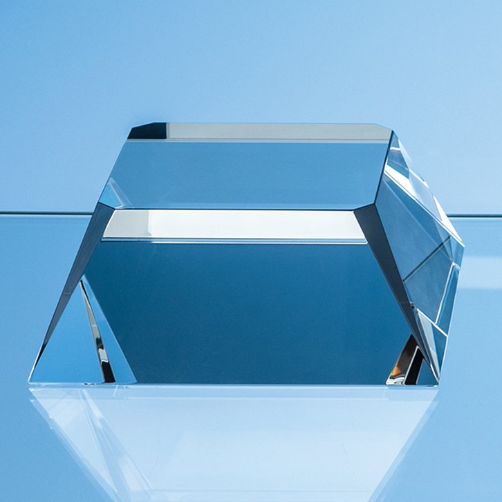10cm Optical Crystal Square Base with Tapered Sides & Facet Corners