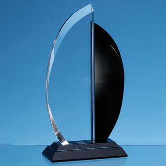 25.5cm Clear & Onyx Black Optical Crystal Facet Curve Award