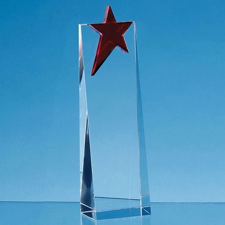 18cm Optical Crystal Rectangle with a Brilliant Red Star Award