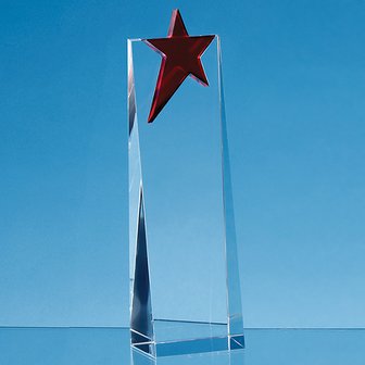 18cm Optical Crystal Rectangle with a Brilliant Red Star Award