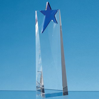 18cm Optical Crystal Rectangle with a Cobalt Blue Star Award