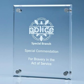 25cm x 20cm Clear Glass Wall Display Plaque inc Fixing Kit