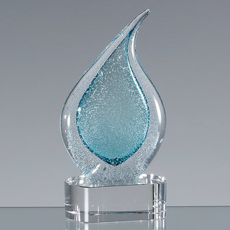 17cm Handmade Glass Frosted Teal Teardrop Award