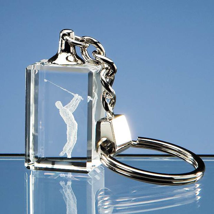 3D Driving Golfer Optical Crystal Keyring
