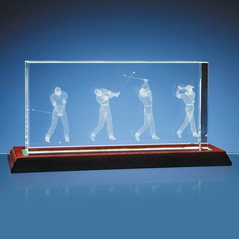 3D Golf Scene in 10cm x 20cm Optical Crystal Block