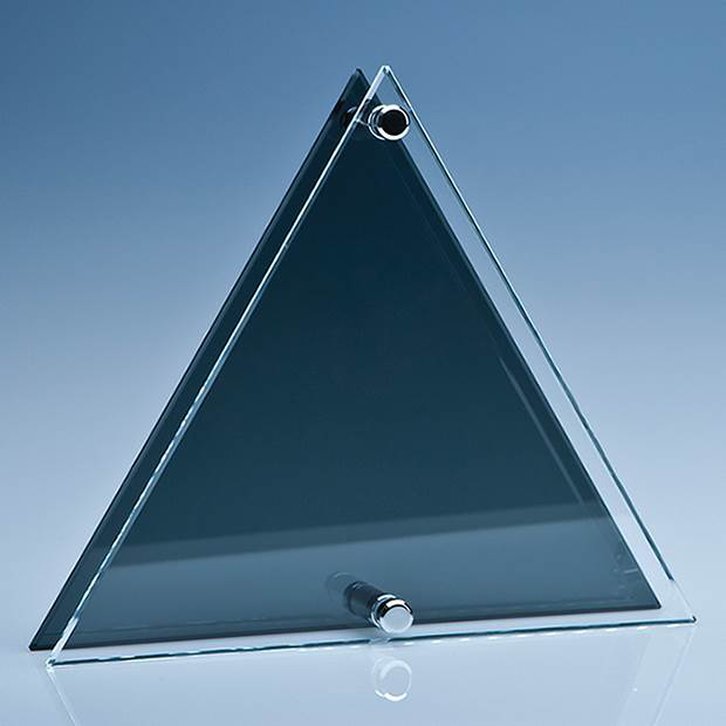 20cm x 23cm x 6mm Clear & Smoked Glass Triangle Plaque