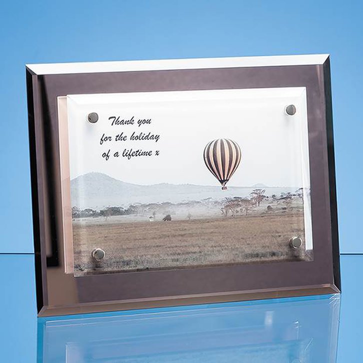 17.5cm x 23cm Mirrored Desk Plaque with Mounted Clear Rectangle  H or V