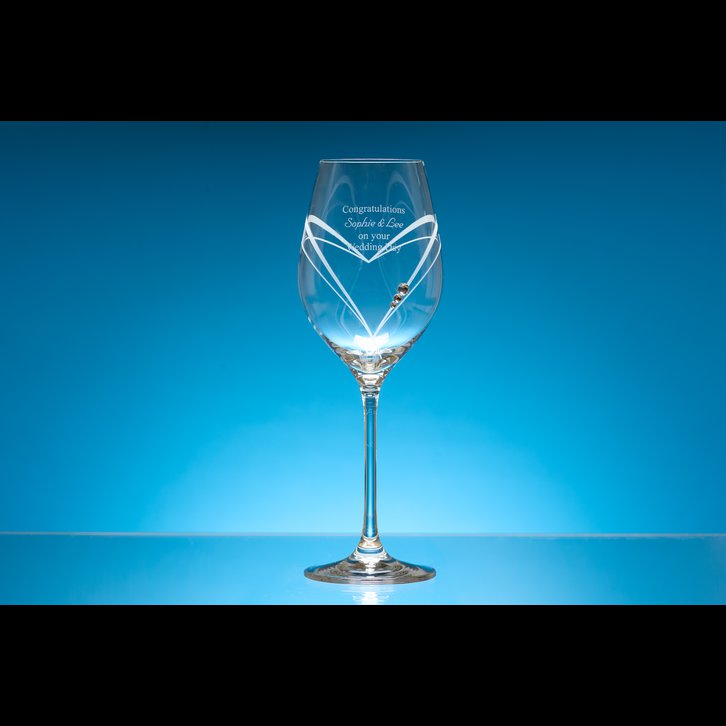 Single Diamante Wine Glass with Heart Shaped Cutting