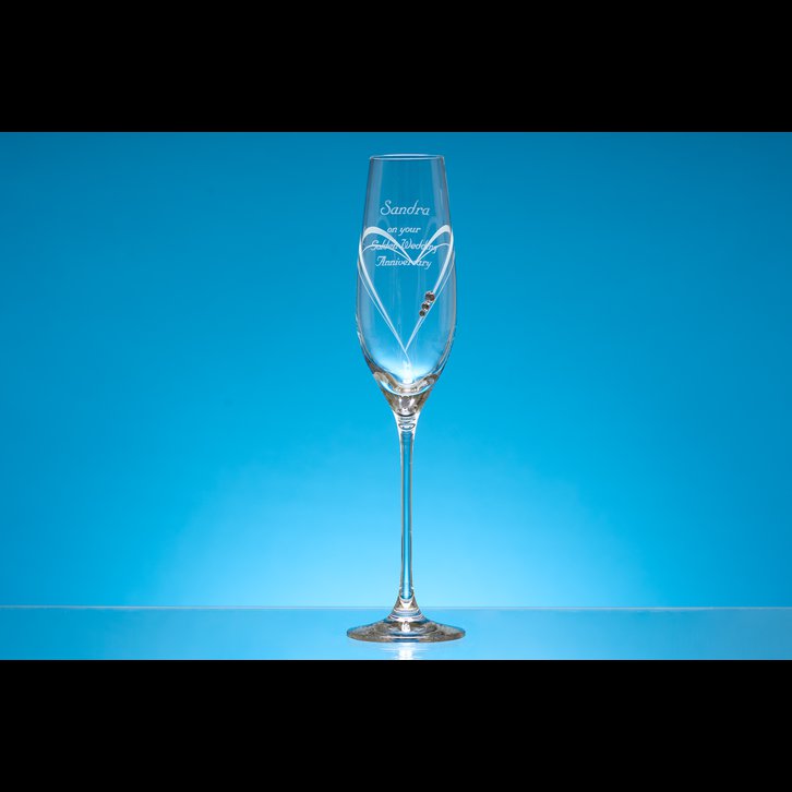 Single Diamante Champagne Flute with Heart Shaped Cutting