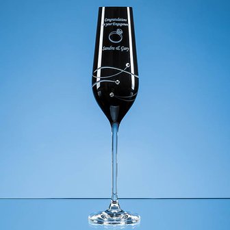 Single Onyx Black Diamante Champagne Flute with Spiral Design Cutting