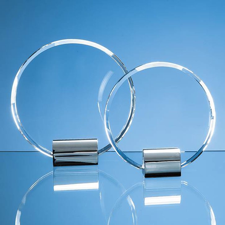 20.5cm Optical Crystal Circle mounted on a Chrome Stand