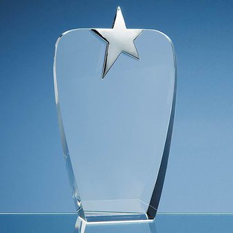 22.5cm Optical Crystal Oval Award with Silver Star