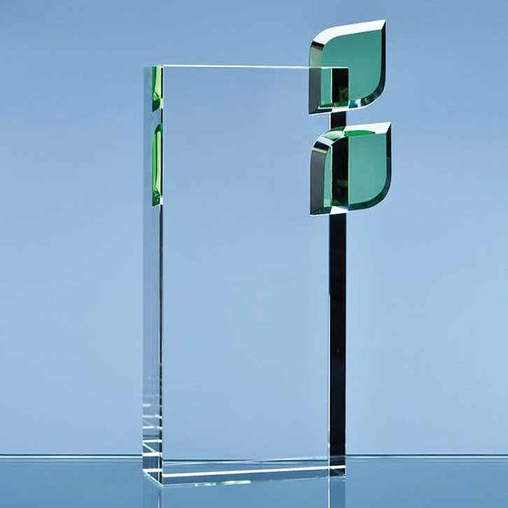 22cm Optical Crystal Eco Excellence Award with Double Green Leafs