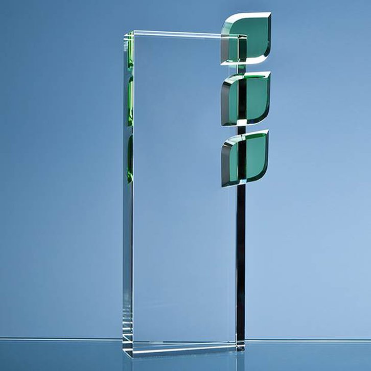 27cm Optical Crystal Eco Excellence Award with Triple Green Leafs