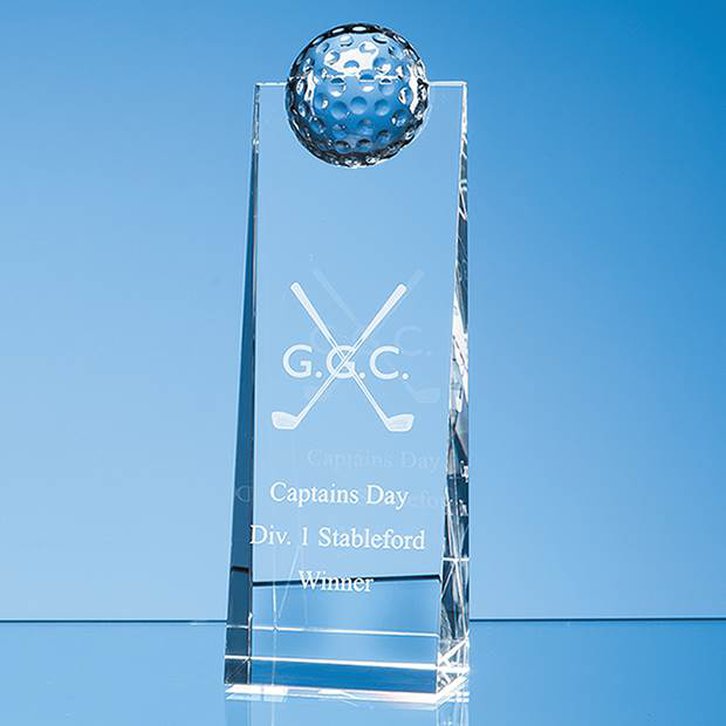 21cm Optical Crystal Golf Ball Rectangle Award
