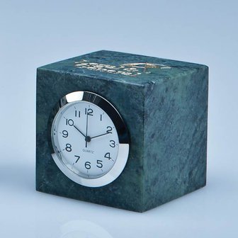 5cm Green Marble Bevel Edged Cube Clock