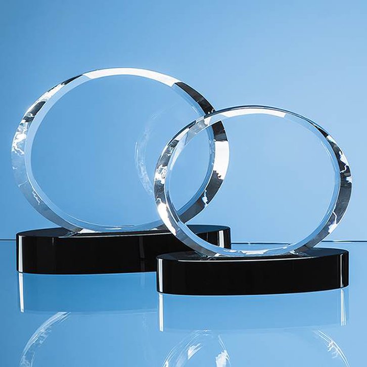 14.5cm Optical Crystal Oval Award mounted on an Onyx Black Base