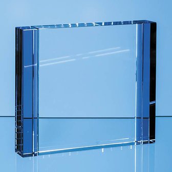 18cm Clear & Cobalt Blue Optical Crystal Column Rectangle Award