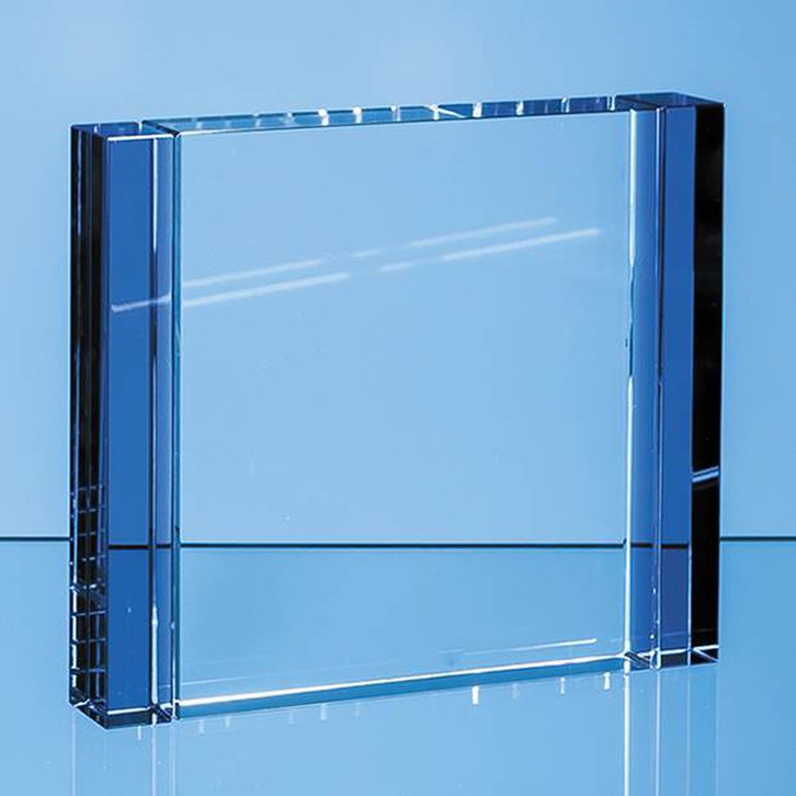 23cm Clear & Cobalt Blue Optical Crystal Column Rectangle Award