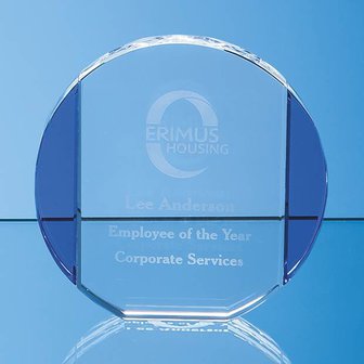 10.5cm Clear & Cobalt Blue Optical Crystal Column Circle Award