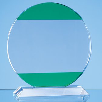16.5cm Clear & Light Emerald Green Optical Crystal Circle Award