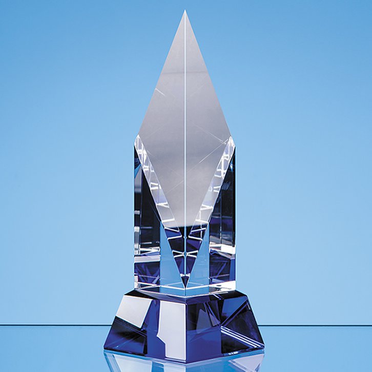 21.5cm Clear Optical Crystal Diamond Mounted on a Cobalt Blue Base