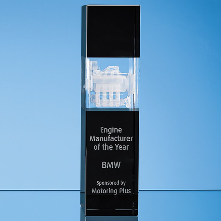 26cm Clear & Onyx Black Optical Crystal Square Column Award