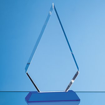 18cm Optical Crystal Facet Diamond Award on a Sapphire Blue Base
