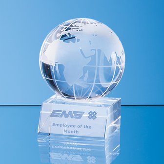 8cm Optical Crystal Globe Mounted on a Clear Crystal Base