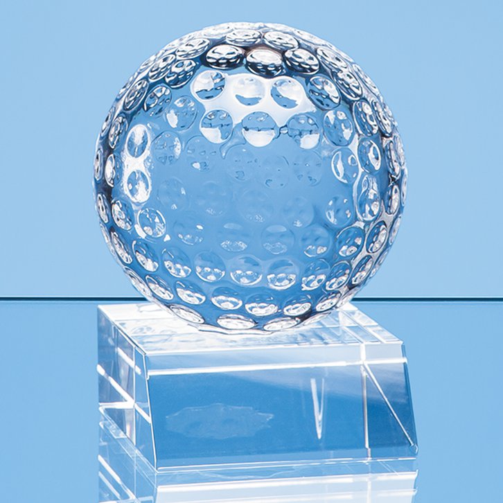 6cm Optical Crystal Golf Ball Mounted on a Clear Crystal Base