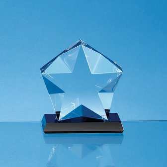10cm x 4cm Optical Crystal Facetted Star Mounted on an Onyx Black Base