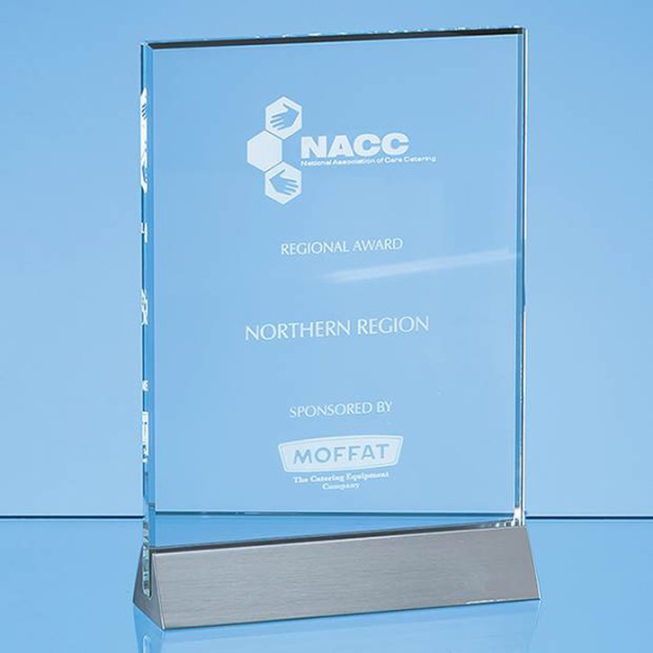 18cm x 12.5cm x 1cm Clear Glass Rectangle on an Aluminium Base
