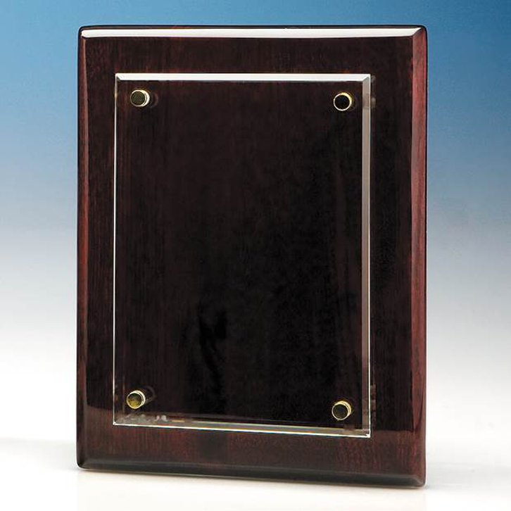 18cm x 12.5cm Clear Rectangle mounted on a Rosewood Plaque