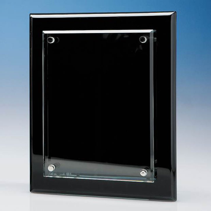 20.5cm x 15.5cm Clear Rectangle mounted on a Black Wood Plaque