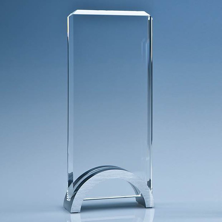 20cm x 9cm x 15mm Optical Crystal Rectangle on an Aluminium Base