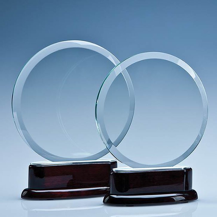 17cm x 10mm Crystal Circle on a Rosewood Piano Finish Base