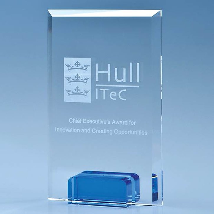 14.5cm Optical Crystal Rectangle with a Cobalt Blue Base
