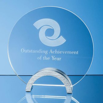 14cm x 10mm Clear Glass Circle mounted on an Aluminium Base